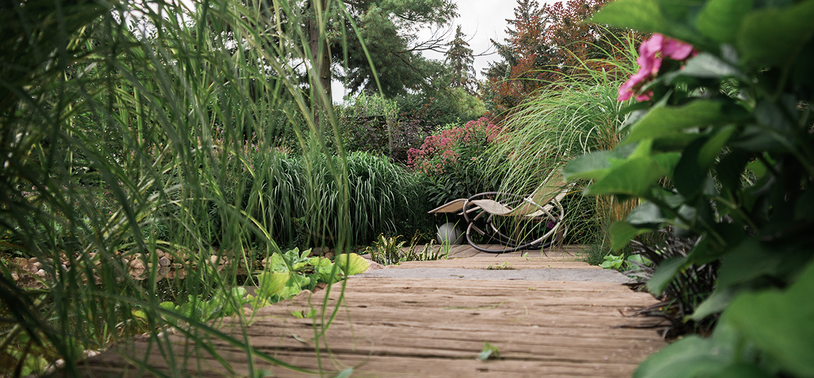 „Ein Garten zum Träumen“ Eine Kombination aus Wasser, Blüten und Schiefer