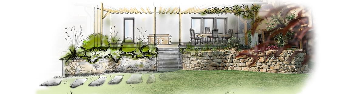Mediterran-Garten-Gartenplanung-Sichtschutz-Natursteinmauer